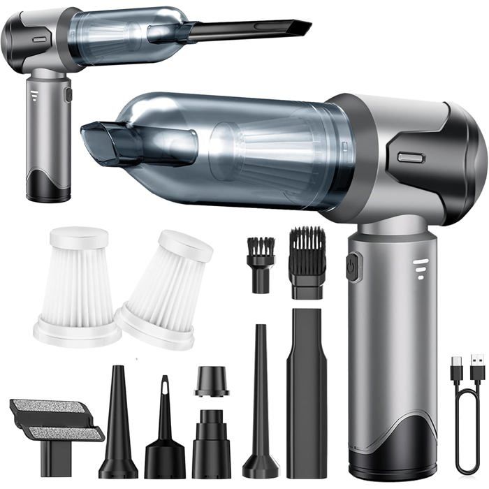 Aspirateur À Main, 15000Pa Aspirateur À Main Sans Fil, 3 En 1 Rechargeable Portable Léger, Mini Aspirateur 3 Vitesses, Pour