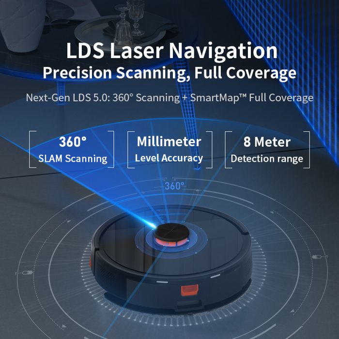 Aspirateur robot 3 en 1 avec base: dpoussirage laser, nettoyage intelligent, navigation LiDAR, autonomie de 120minutes, noir – Image 3