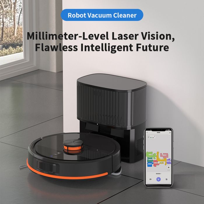 Aspirateur robot 3 en 1 avec base: dpoussirage laser, nettoyage intelligent, navigation LiDAR, autonomie de 120minutes, noir – Image 4