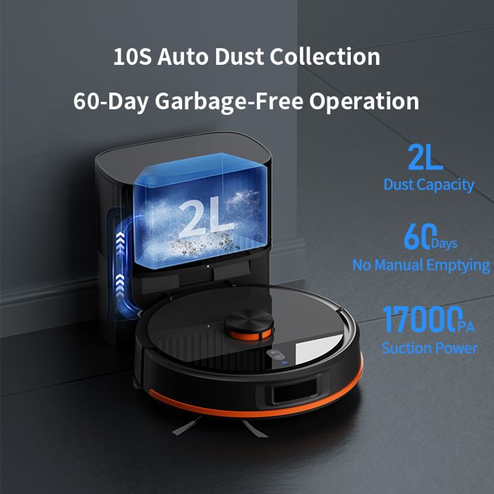 Aspirateur robot 3 en 1 avec base: dpoussirage laser, nettoyage intelligent, navigation LiDAR, autonomie de 120minutes, noir