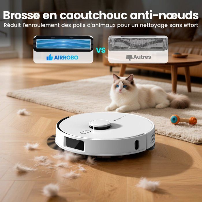 Aspirateur Robot Laveur AIRROBO L60+ , 6000Pa, 240min Automine, Auto-Boost Intelligente, Cartographie Multi-niveaux, – Image 3