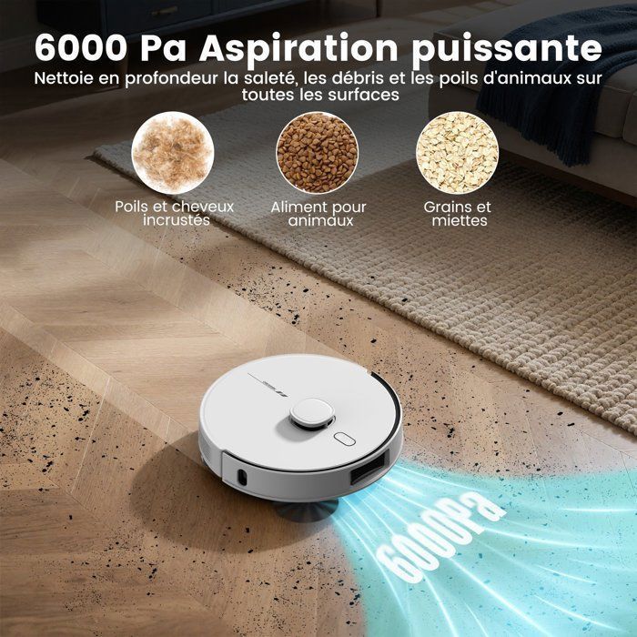 Aspirateur Robot Laveur AIRROBO L60+ , 6000Pa, 240min Automine, Auto-Boost Intelligente, Cartographie Multi-niveaux, – Image 5