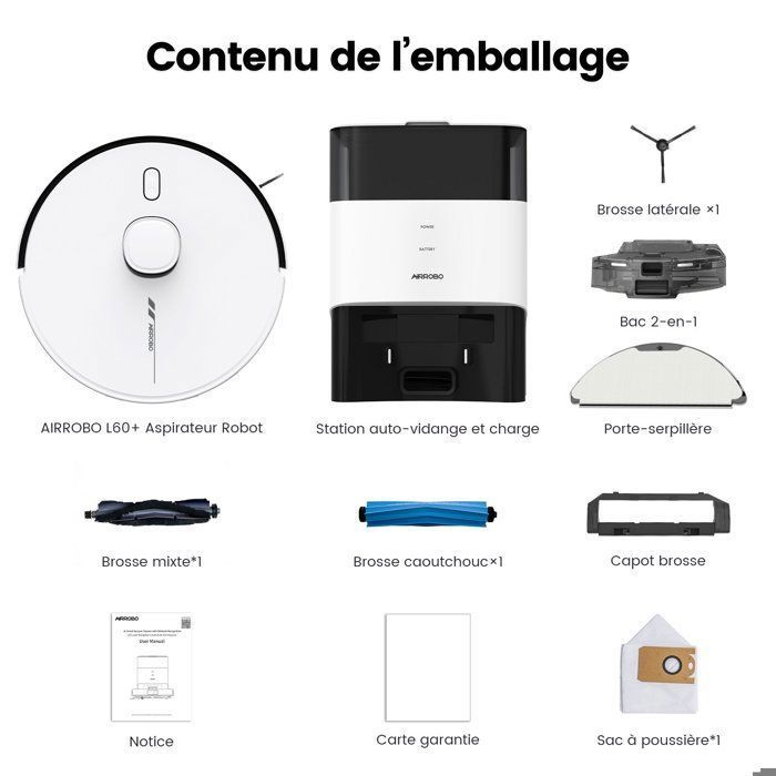 Aspirateur Robot Laveur AIRROBO L60+ , 6000Pa, 240min Automine, Auto-Boost Intelligente, Cartographie Multi-niveaux, – Image 6
