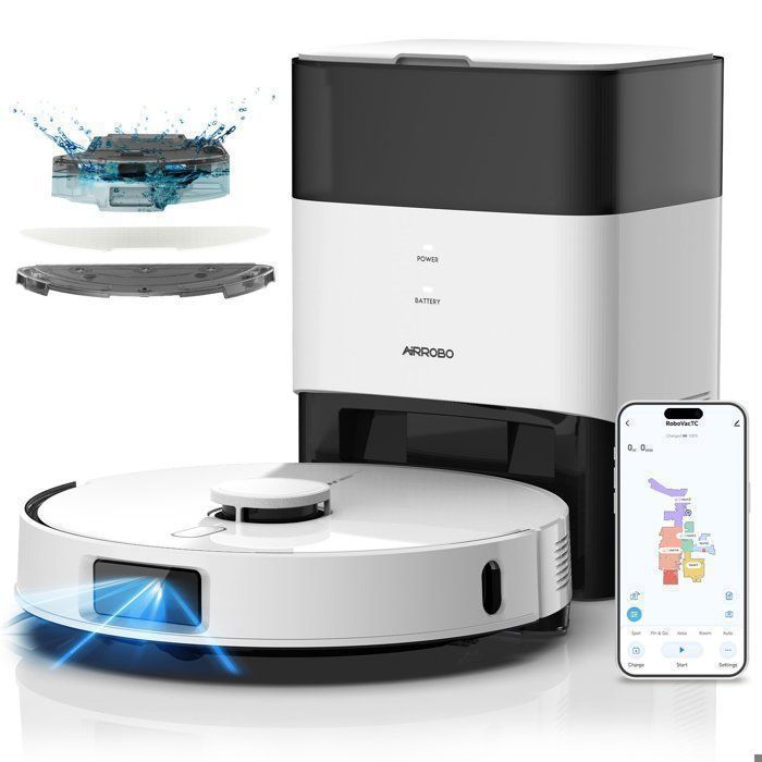 Aspirateur Robot Laveur AIRROBO L60+ , 6000Pa, 240min Automine, Auto-Boost Intelligente, Cartographie Multi-niveaux,