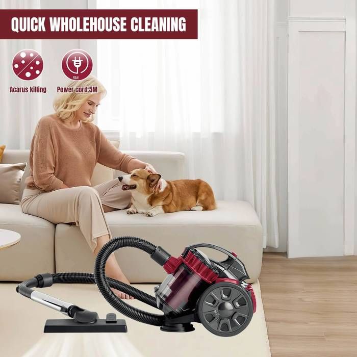 Aspirateur sans sac 2600W puissant 1.5L – Silencieux, multifonction, câble 5m, compact, nettoyage sol/tapis/canapé, design léger – Image 3