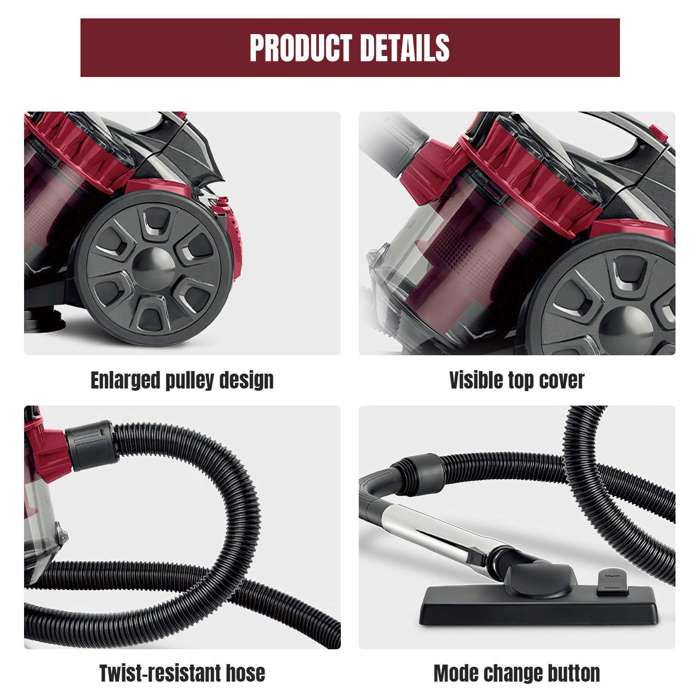 Aspirateur sans sac 2600W puissant 1.5L – Silencieux, multifonction, câble 5m, compact, nettoyage sol/tapis/canapé, design léger – Image 6