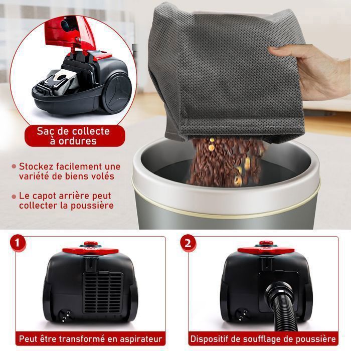 Aspirateur Traineau Sac 17kPa 1200W -4 en 1 Aspirateur Puissant avec Capacité 1.5 L -Silencieux 57 dB -pour Tapis et Sols Durs – Image 4