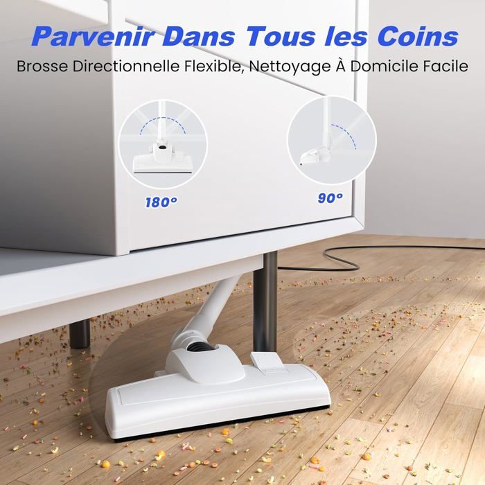 Aspirateur,Aspirateur Balai Avec Fil Puissant 20Kpa 600W,Aspirateur Sans Sac 3 En 1 Avec Double Réservoir À Poussière De 800 Ml – Image 3