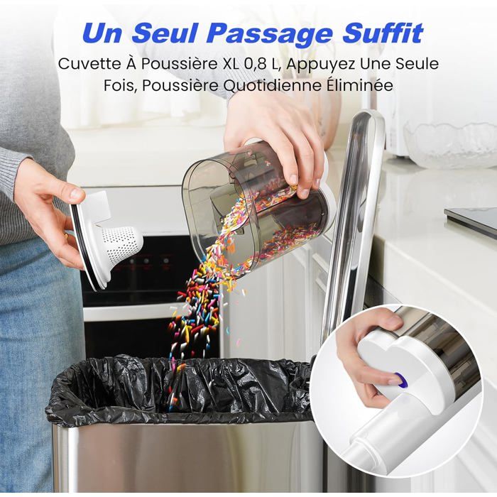 Aspirateur,Aspirateur Balai Avec Fil Puissant 20Kpa 600W,Aspirateur Sans Sac 3 En 1 Avec Double Réservoir À Poussière De 800 Ml – Image 5