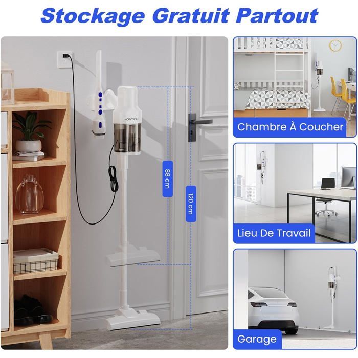 Aspirateur,Aspirateur Balai Avec Fil Puissant 20Kpa 600W,Aspirateur Sans Sac 3 En 1 Avec Double Réservoir À Poussière De 800 Ml – Image 6