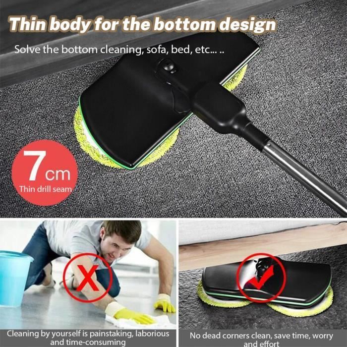 Balai Électrique - PRUMYA - Double Têtes Rotatives 360° - Sans Fil - Humide - Vert – Image 3