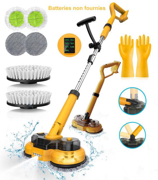 Balai Électrique - TANBABY - 3 Vitesses - Réservoir 300ml - 8 Têtes de Brosse - Compatible DeWalt