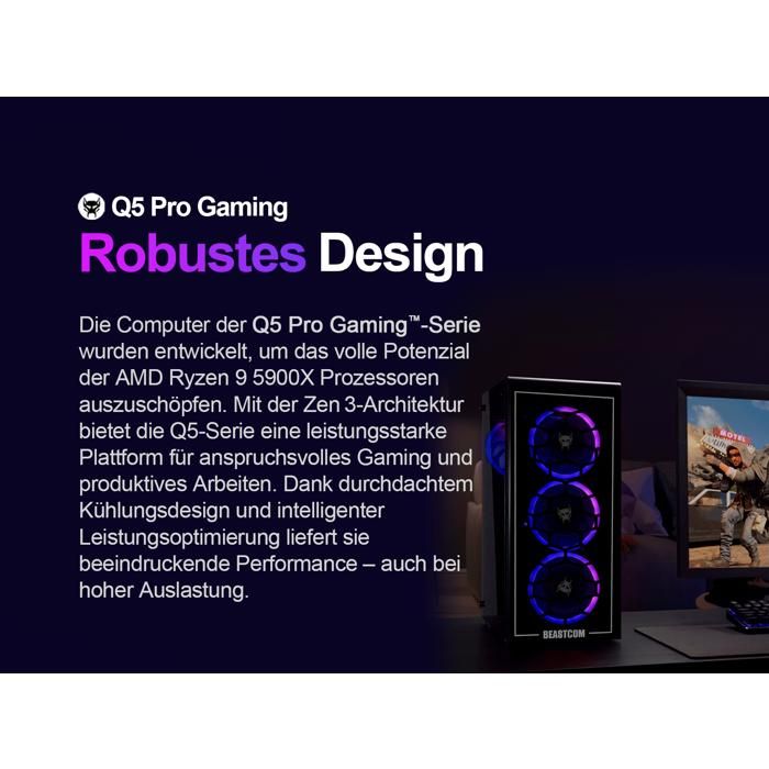 BEASTCOM Q5 Pro Gaming, PC Gamer, AMD Ryzen 9 5900X, NVIDIA RTX 5060, 32Go RAM, 1 To NVMe, WiFi, Win11 – Image 6