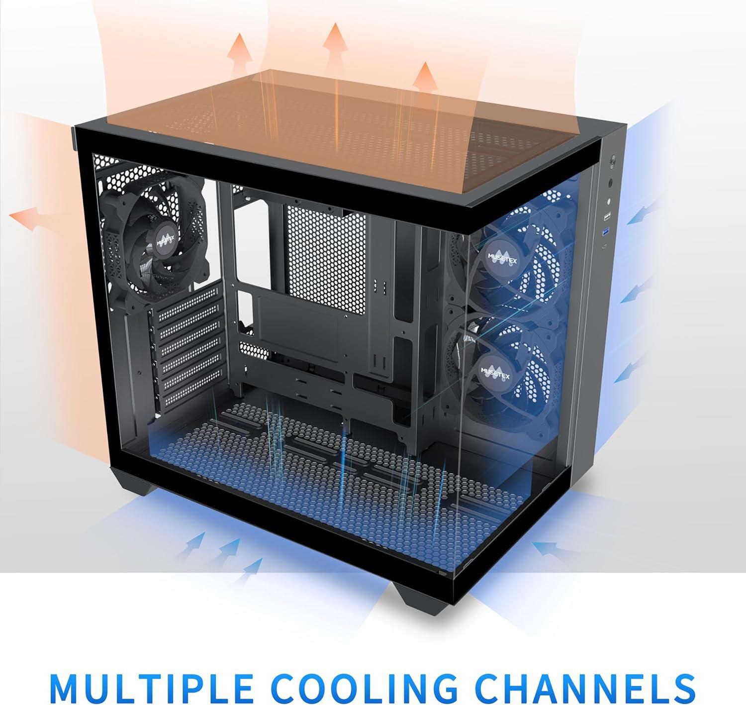 Boitier Pc Atx,3 Ventilateurs Non-Led Préinstallés,Support Rad 360Mm,Verre Trempé 270° Full View Boitier Pc Gamer With Type-C,Boît – Image 3