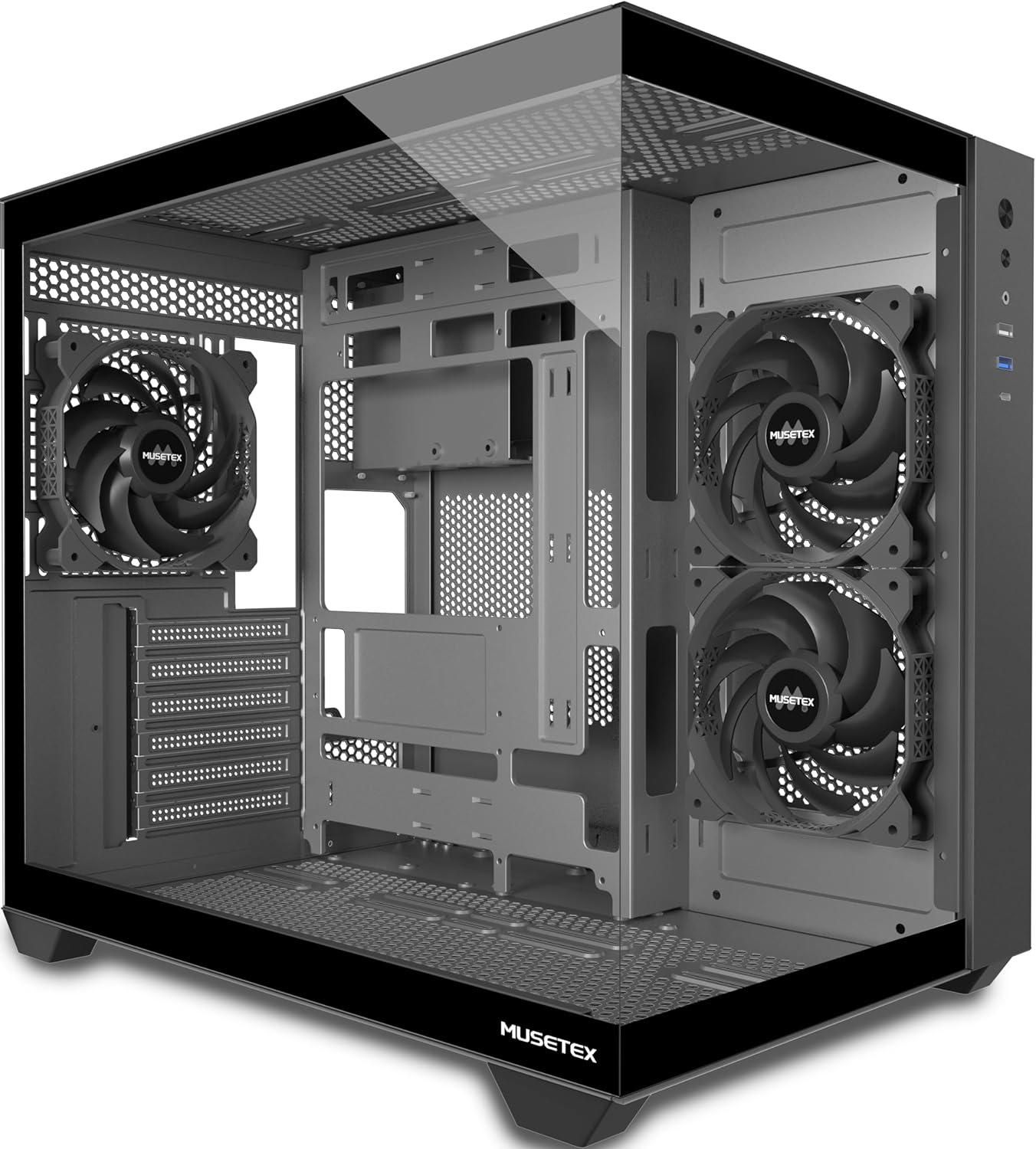 Boitier Pc Atx,3 Ventilateurs Non-Led Préinstallés,Support Rad 360Mm,Verre Trempé 270° Full View Boitier Pc Gamer With Type-C,Boît