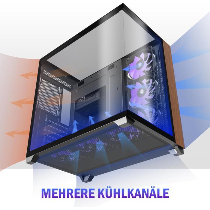 Boîtier Pc Atx 6 Ventilateurs Pwm Argb Pré-Installés,Boîtier Pc Gaming Mid-Tower,Boîtier Informatique Panoramique En Verre Trempé – Image 2