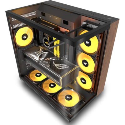 Boîtier Pc Atx 6 Ventilateurs Pwm Argb Pré-Installés,Boîtier Pc Gaming Mid-Tower,Boîtier Informatique Panoramique En Verre Trempé