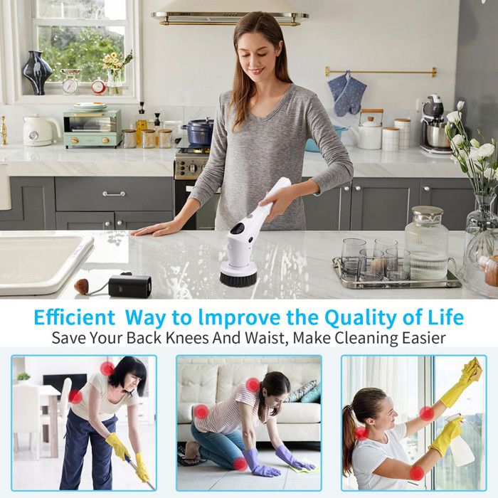 Brosse de Nettoyage Électrique 8-en-1 Multifonction pour Brosse Nettoyage Salle de Bain et Hygiène dans la Cuisine, IPX7, Blanc – Image 5