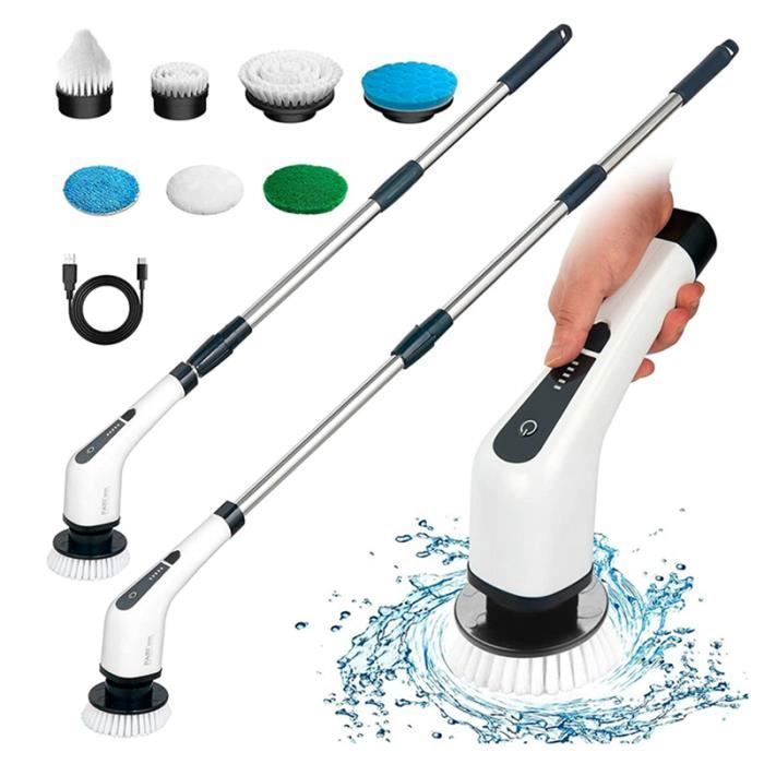 Brosse de Nettoyage électrique sans Fil avec 7 têtes de Brosse remplaçables,Vadrouille à récurer électrique avec p BALAI ELECTRIQUE