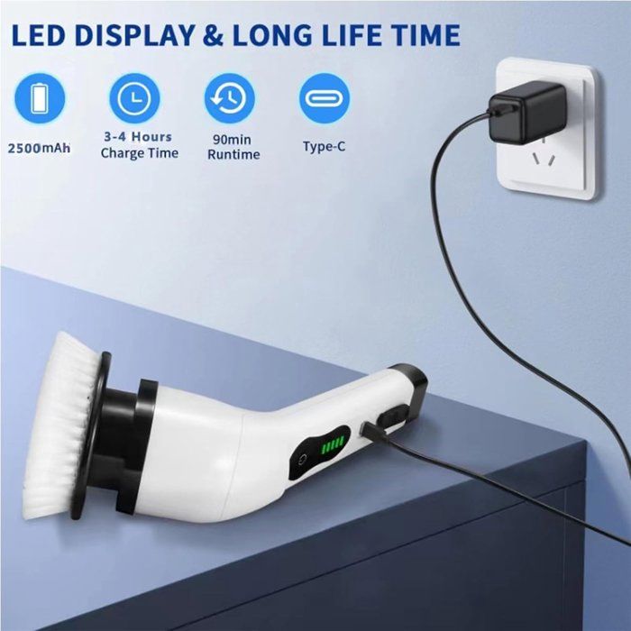 Brosse de nettoyage électrique 7 en 1 - Balai électrique - Brosse de nettoyage électrique sans fil - Brosse de nettoyage avec – Image 5