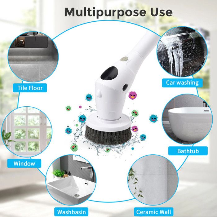 Brosse de Nettoyage Électrique 8-en-1 Multifonction pour Brosse Nettoyage Salle de Bain et Hygiène dans la Cuisine, IPX7, Blanc – Image 3