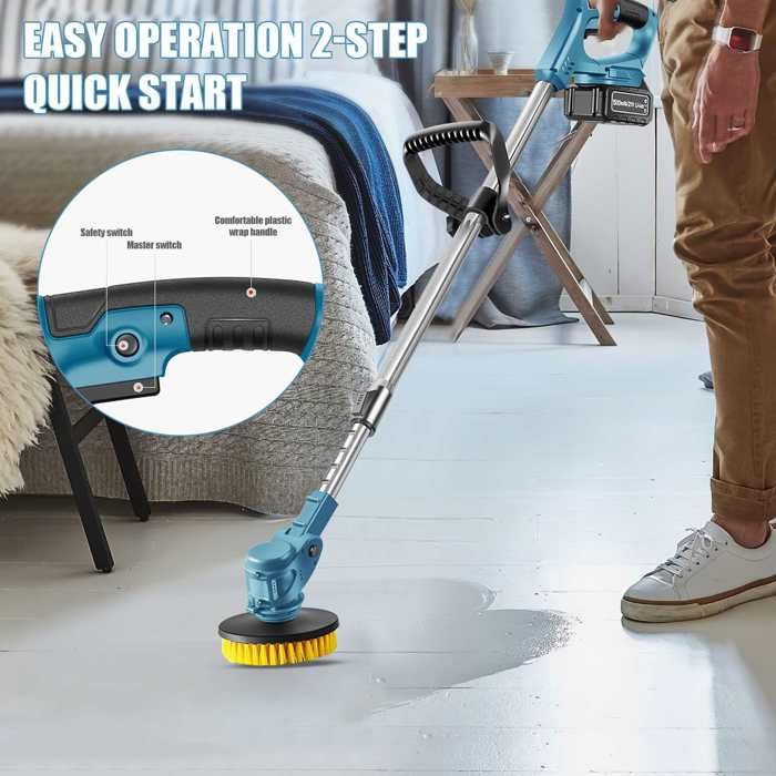 Brosse de Nettoyage Électrique 800W 5000RPM Balai Électrique avec 3 Têtes de Brosse Tige D'extension Réglable – Image 2