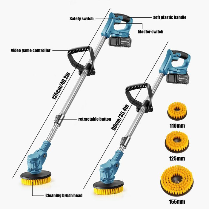 Brosse de Nettoyage Électrique 800W 5000RPM Balai Électrique avec 3 Têtes de Brosse Tige D'extension Réglable – Image 6