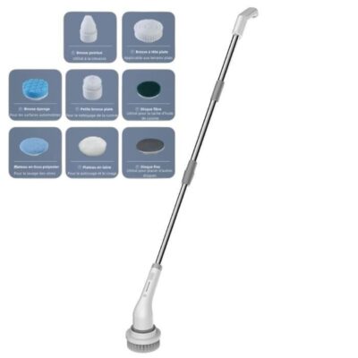 Brosse de Nettoyage électrique sans Fil Rechargeable - ALCOMTRUE - 8 Têtes de Brosse - IPX6 - Blanc