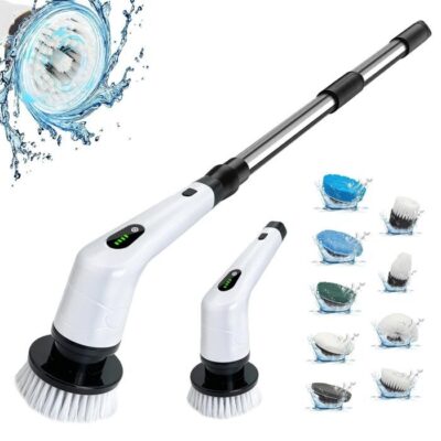Brosse électrique Rotative Sans Fil, 8 têtes de Brosse Remplaçables, 3 Vitesses Réglables, pour Sol de Salle de Bain