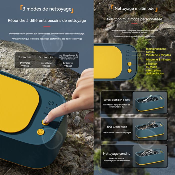 C Nettoyeur à ultrasons 350ml 45kHz USB 3 niveaux de minuterie 360 degrés nettoyage ultrasonic cleaner nettoyeur ultrasons lunettes – Image 3