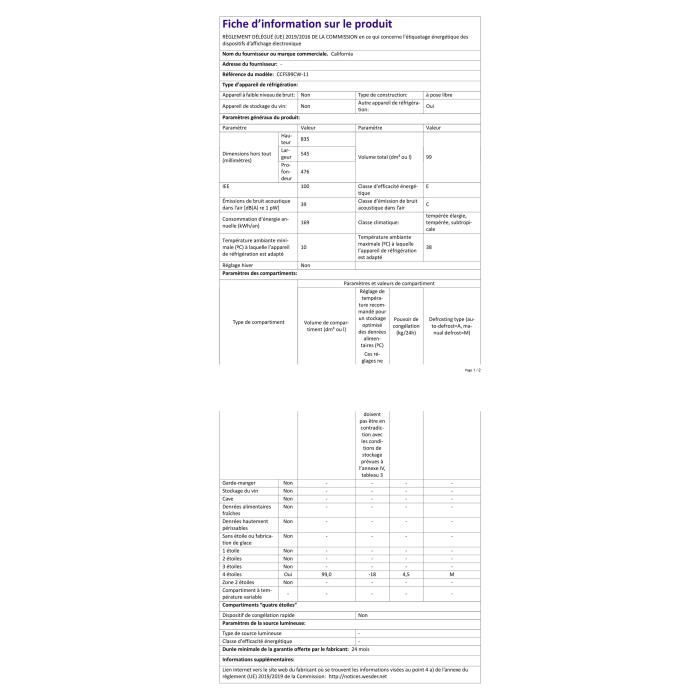 Conglateur coffre - CALIFORNIA - CCFS99CW-11 - 99 litres - Froid statique - Classe E – Image 4