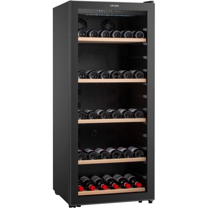 Cave à vin de service - CAVISS - S1300CBEG - 120 bouteilles - Porte vitrée réversible - Classe G - 59 x 59,5 x 141,5 cm - Noir