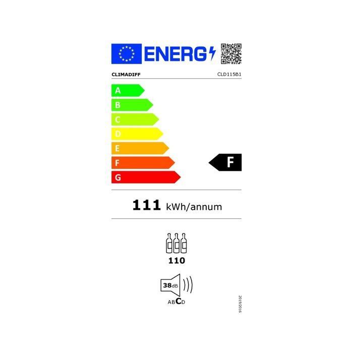 Cave à vin CLD115B1 Climadiff – 110 bouteilles – double zone 5-20°C – porte vitrée anti-UV – Vinotag – clayettes bois – Image 2
