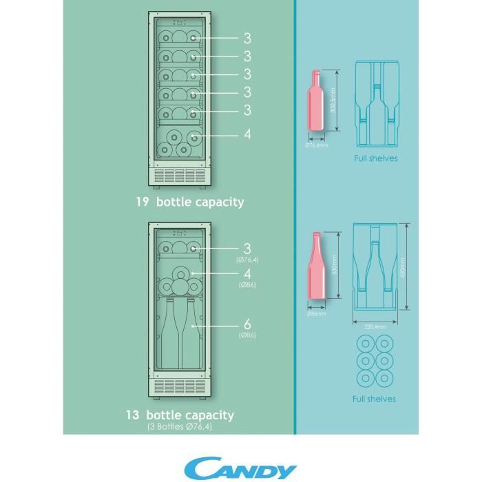Cave à vin de service encastrable - CANDY - CCVB 30F/1 - 20 bouteilles - Classe F - Niche 30cm - Clayettes en bois - Anti vibrations – Image 7