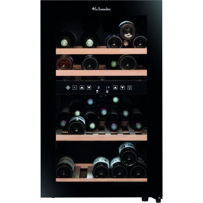 Cave à vin de service - LA SOMMELIERE - SLS45DZ - 45 bouteilles - Porte vitrée - Classe G - 49,5 x 58 x 84 cm - Noir