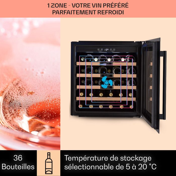 Cave à vin encastrable - Klarstein Vinsider 36 Built-In Uno - 92 L - 36 bouteilles - 5 et 20 °C - LED - Contrôle tactile - Noir – Image 3