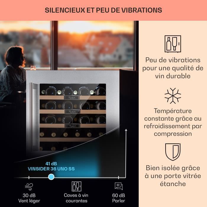 Cave à vin encastrable - Klarstein Vinsider 36 Built-In Uno - 36 bouteilles 92 L - Acier inoxydable - Gris – Image 4