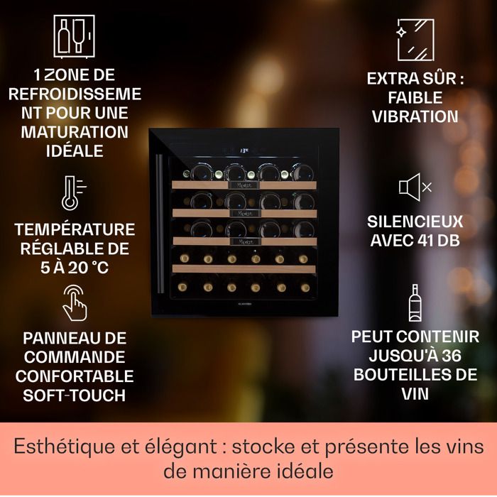 Cave à vin encastrable - Klarstein Vinsider 36 Built-In Uno - 92 L - 36 bouteilles - 5 et 20 °C - LED - Contrôle tactile - Noir – Image 2