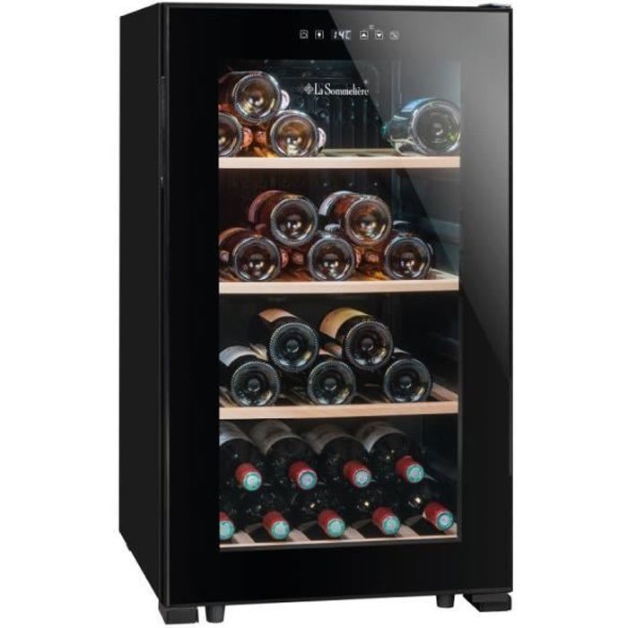 Cave à vin La Sommelière LS52BLACK – 52 bouteilles – Température 5-20°C – Clayettes bois – Porte vitrée – Silencieuse 37 dB