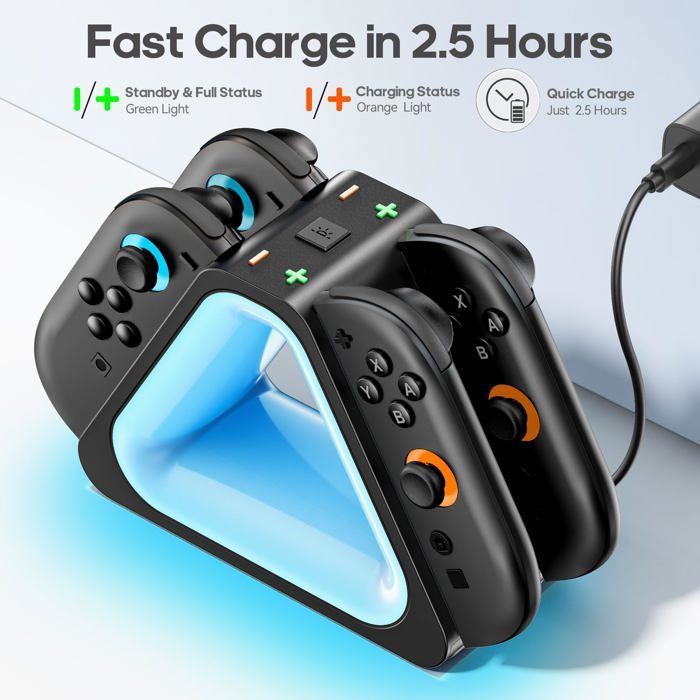 Station de Charge pour Switch 2 Joy-Con - Bleosan - Chargeur Manette Magnétique Rapide avec 7 Modes d’éclairage – Image 4