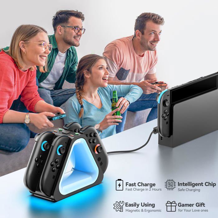 Station de Charge pour Switch 2 Joy-Con - Bleosan - Chargeur Manette Magnétique Rapide avec 7 Modes d’éclairage – Image 6