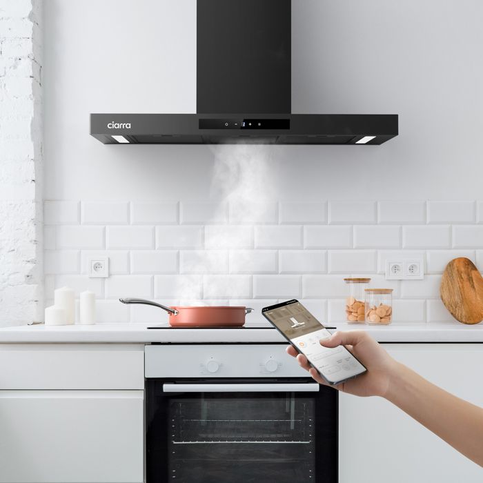 CIARRA Hotte Aspirante A+++ 90cm Wi-Fi Contrôle 4 Vitesses 650m3/h Booster Silencieuse Noir - CD9102B-P – Image 2