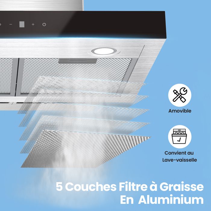 Hotte Aspirante Tactile 60cm Comfee - 650 m³/h - Classe A+++ - 4 Vitesse - Filtre à Charbon - Lampes LED Affichage- En Inox Noir – Image 4
