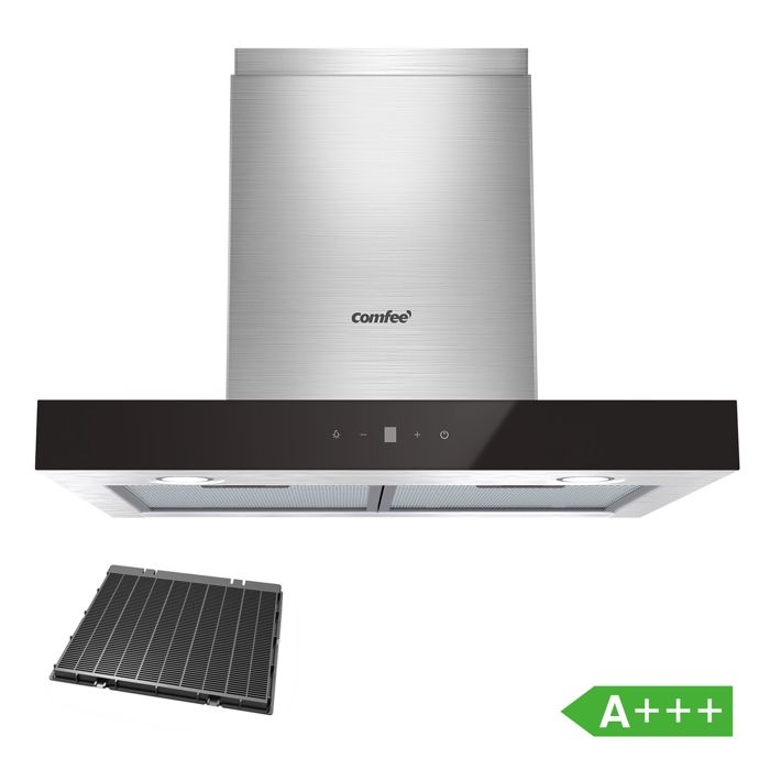 Hotte Aspirante Tactile 60cm Comfee - 650 m³/h - Classe A+++ - 4 Vitesse - Filtre à Charbon - Lampes LED Affichage- En Inox Noir