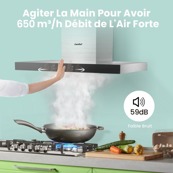 Hotte Aspirante Tactile 90cm Comfee - Classe A+++ - 650 m³/h - 4 Vitesse - Filtre à Charbon - LED Affichage - En Inox Noir – Image 2
