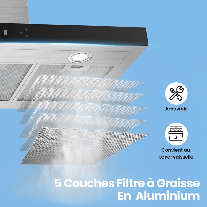 Hotte Aspirante Tactile 90cm Comfee - Classe A+++ - 650 m³/h - 4 Vitesse - Filtre à Charbon - LED Affichage - En Inox Noir – Image 4