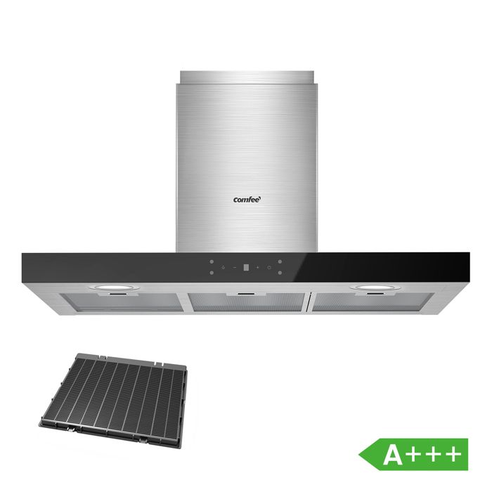 Hotte Aspirante Tactile 90cm Comfee - Classe A+++ - 650 m³/h - 4 Vitesse - Filtre à Charbon - LED Affichage - En Inox Noir