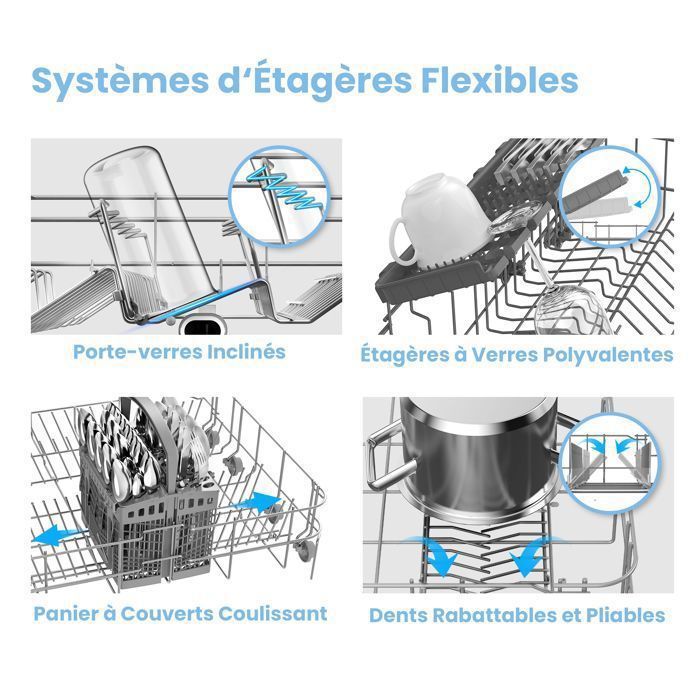 COMFEE Lave-Vaisselle Pose Libre 14 couverts, 8 Programmes de Lavage, 44 dB(A) Dpart Diffr, Demi-Charge, Inox Energy Class C – Image 5