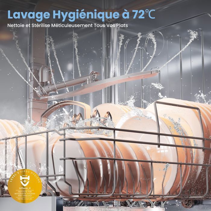 COMFEE Lave-Vaisselle Pose Libre 14 couverts, 8 Programmes de Lavage, 44 dB(A) Dpart Diffr, Demi-Charge, Inox Energy Class C – Image 4