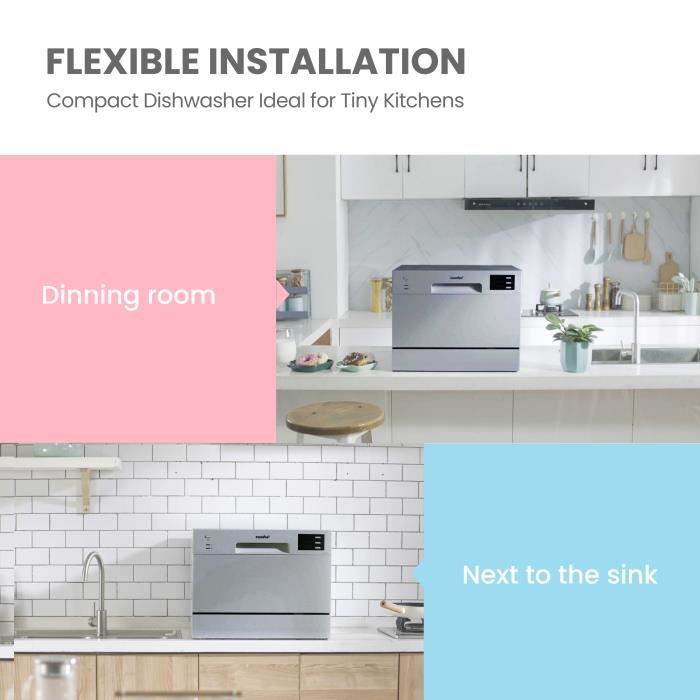 Comfee Lave-vaisselle pose libre TD602E-S L55cm 47db avec 6 couverts, 6 programmes, Commande tactile Affichage LED Inox – Image 3